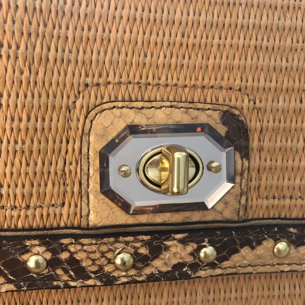 Coach straw snake embossed turn lock wristlet clutch purse